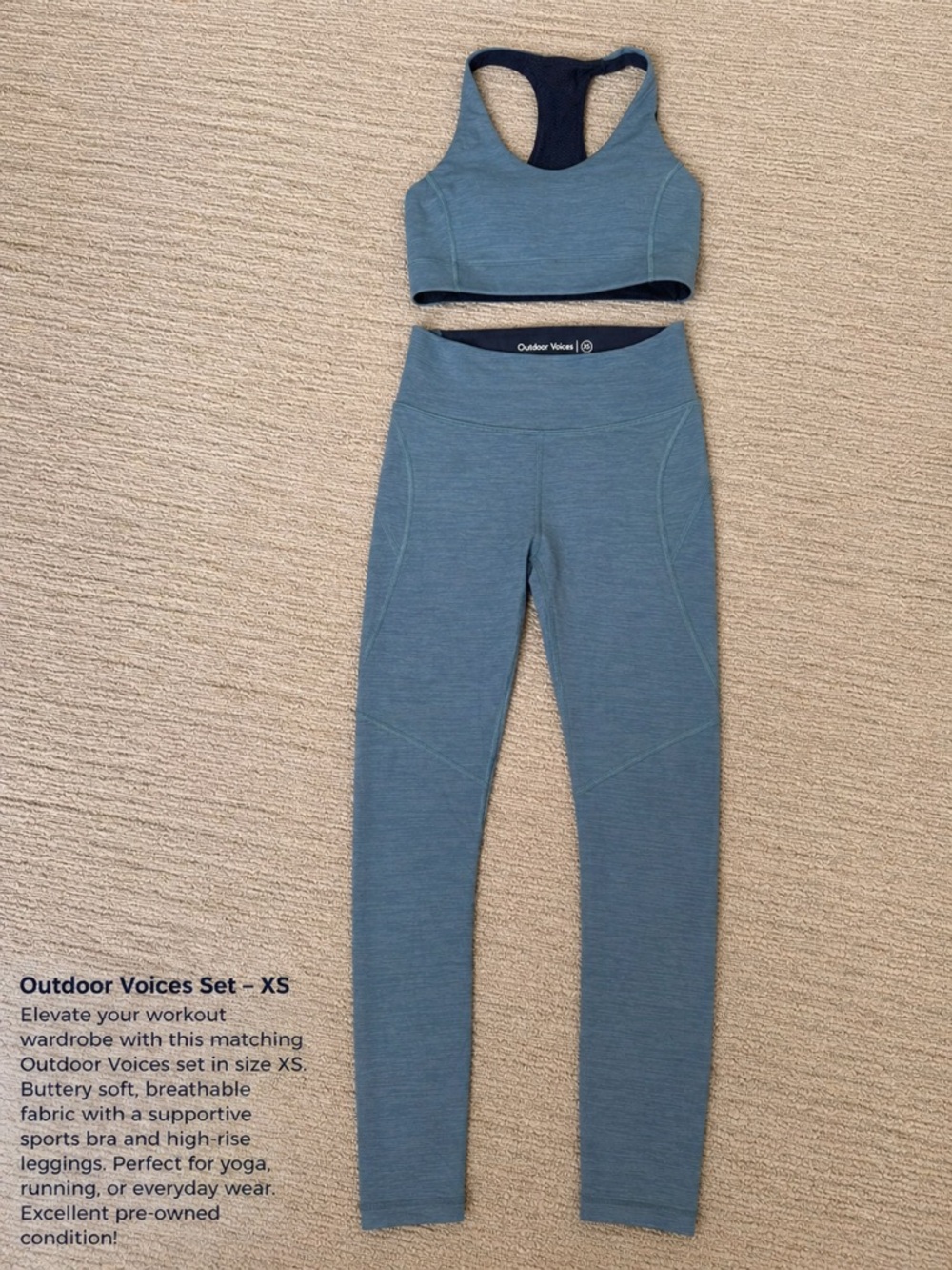 Outdoor Voices Light Blue Racerback Sports Bra & Leggings Set - XS